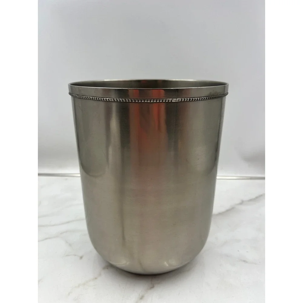 Vintage Brushed Silver Trash Can Bin Beaded Rim Made in India